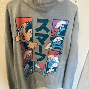 Gray Graphic Hoodie with Cartoon Design